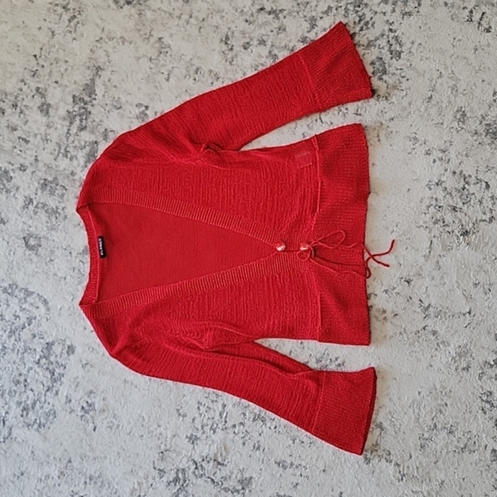 Planet crochet knit double button closure cardigan sweater